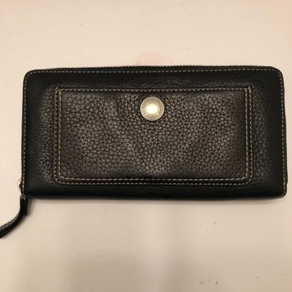 Coach black leather zipper accordion wallet